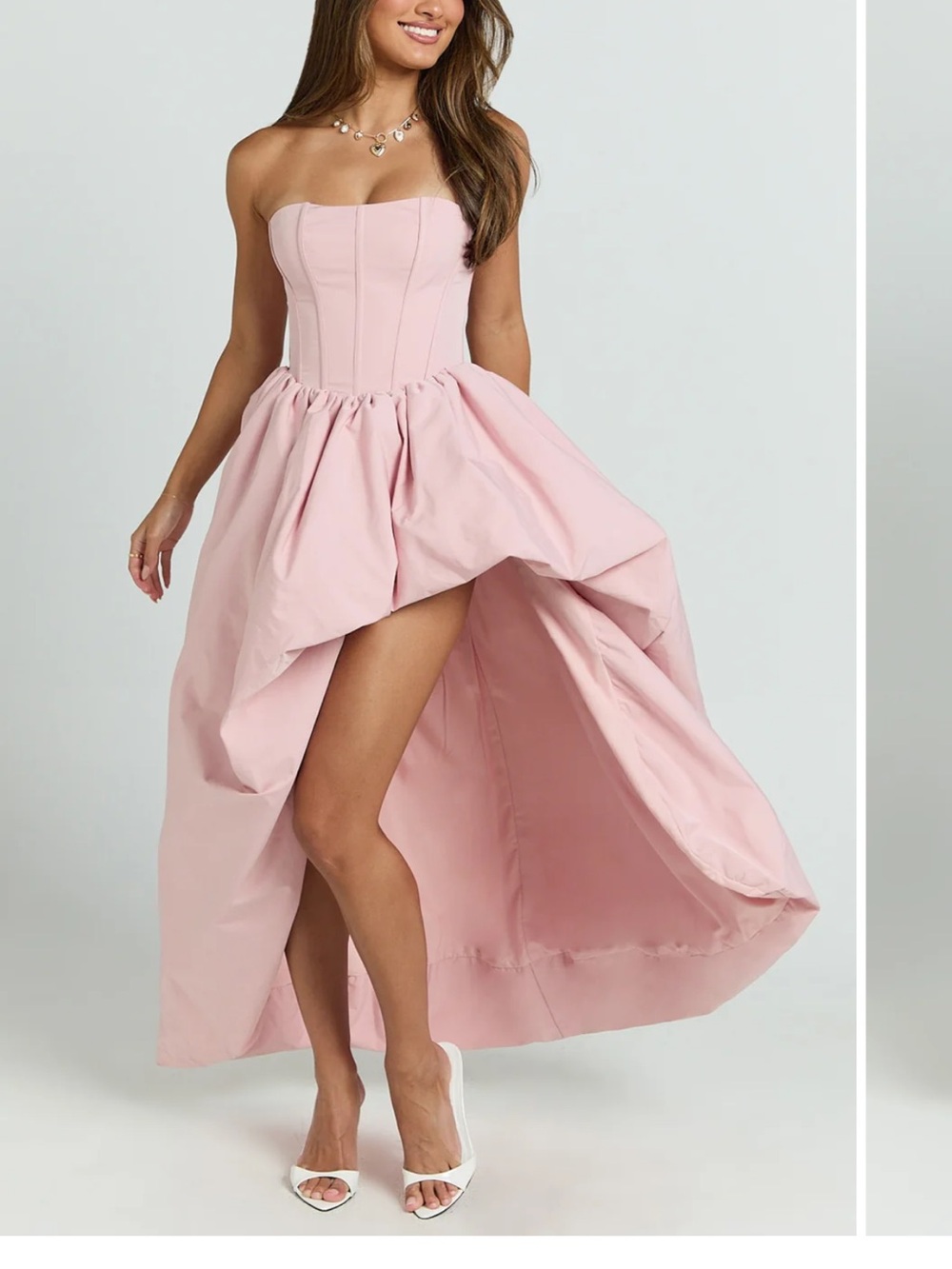 Showpo Seraphina Maxi Dress - Strapless Asymmetrical Bubble Hem Dress in Pink - Picture 2 of 9